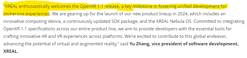 Press Release for OpenXR 1.1 shows support for XREAL